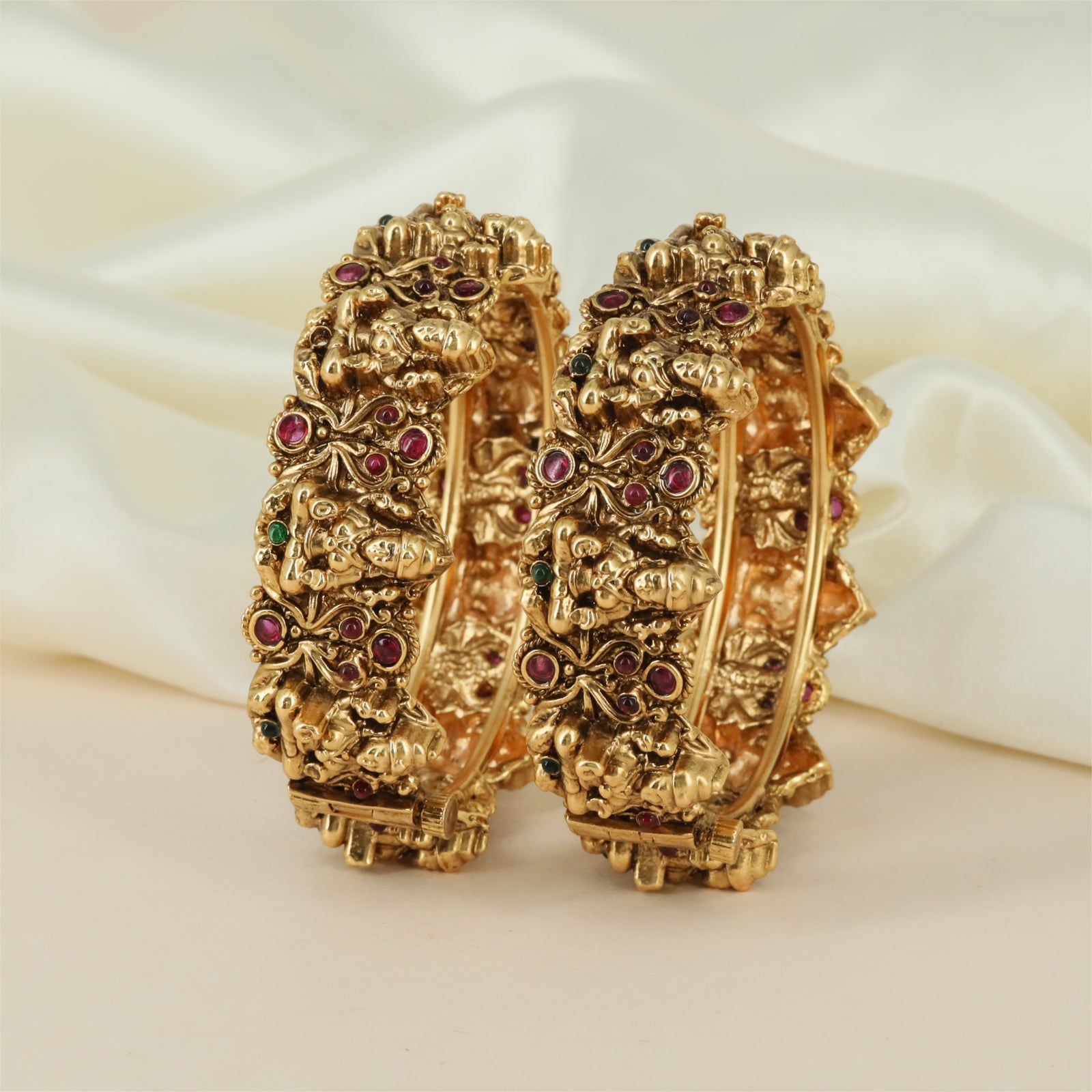 Filigree Lakshmi Antique Bangles with Layered Surface Texture and Border Work