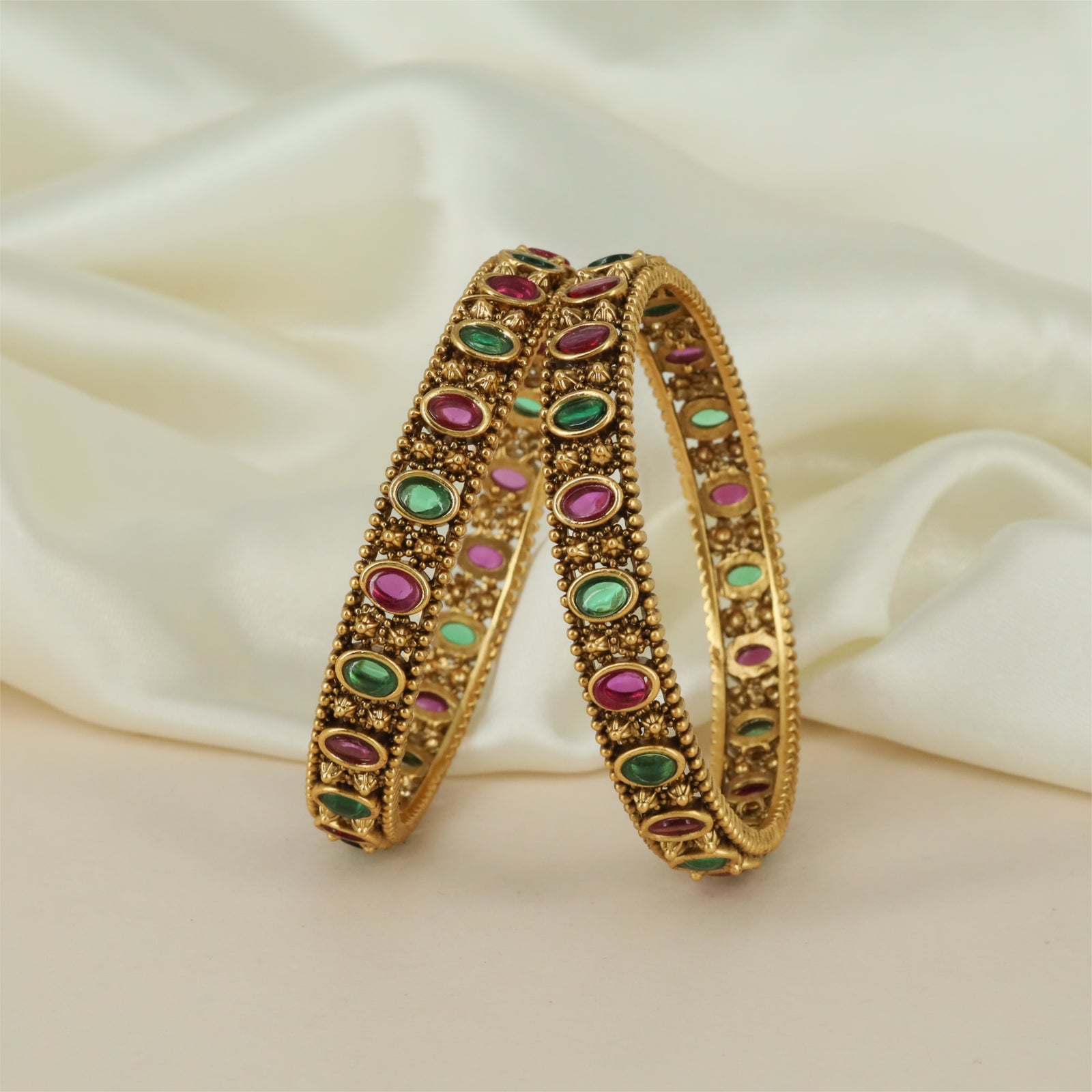 Royal Vine Antique Bangles with Circular Accent Layout and Ornamental Borders