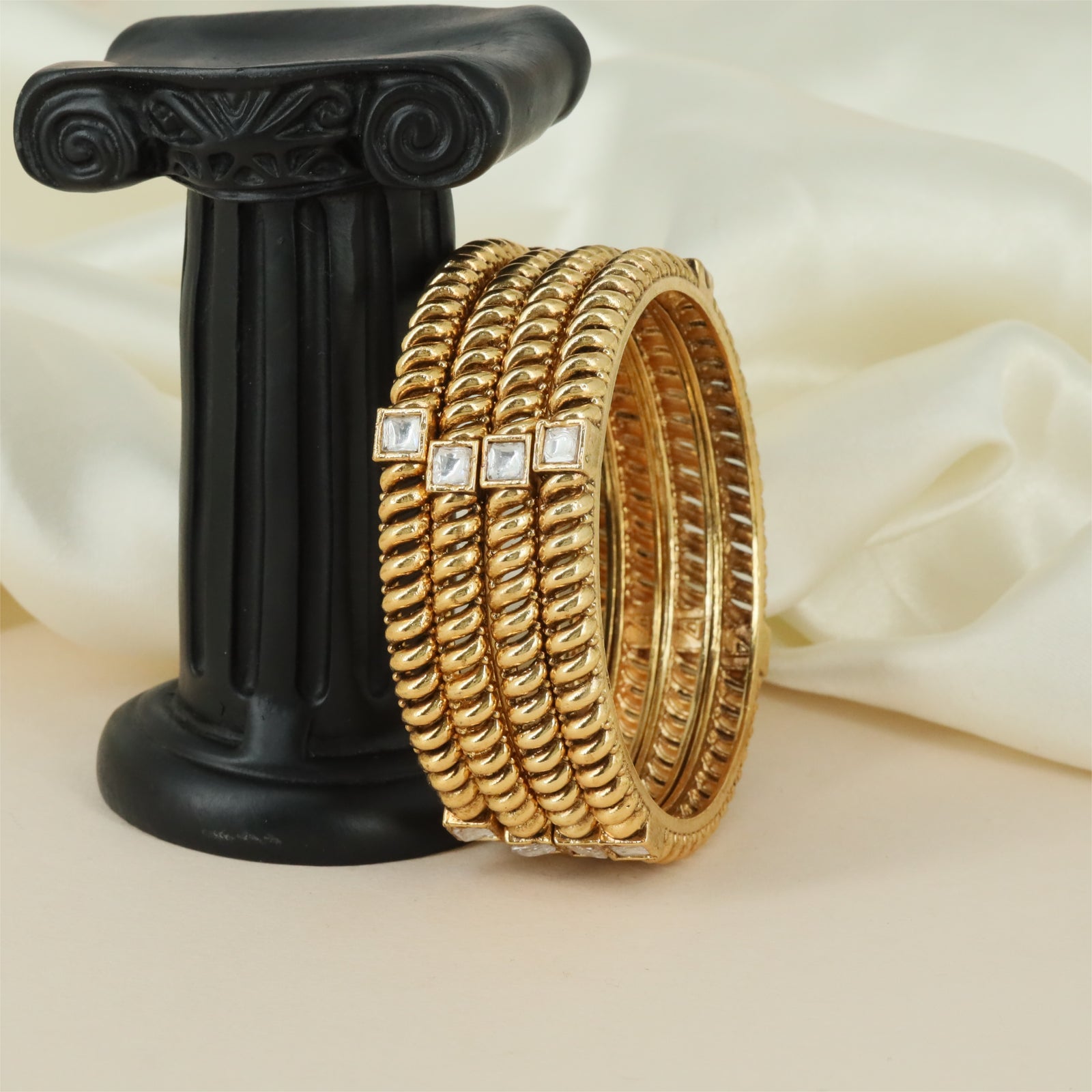 Twisted Border Antique Bangles with Structured Row Layout and Raised Texture