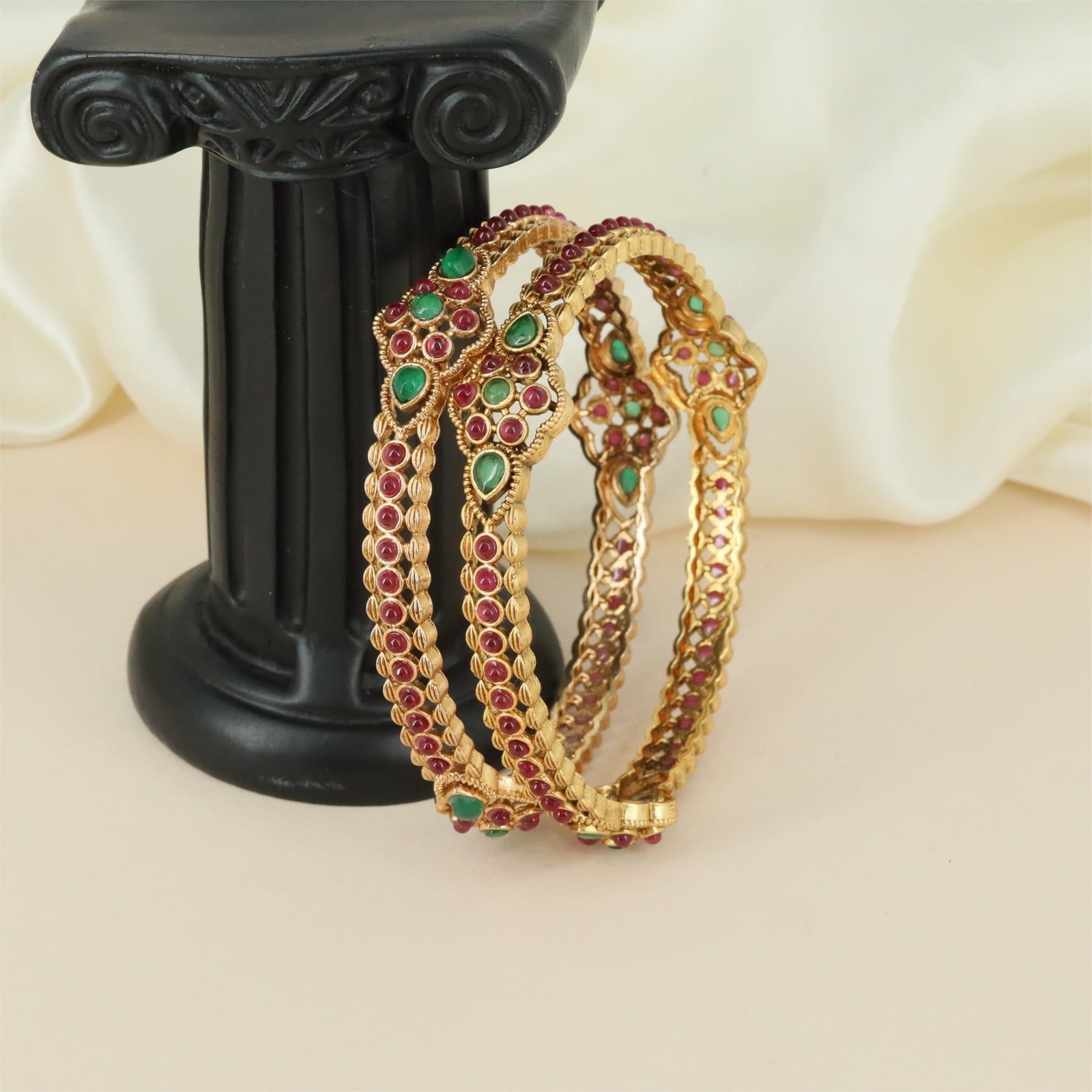 Floral Arch Antique Bangles with Double Border Layout and Fine Surface Work