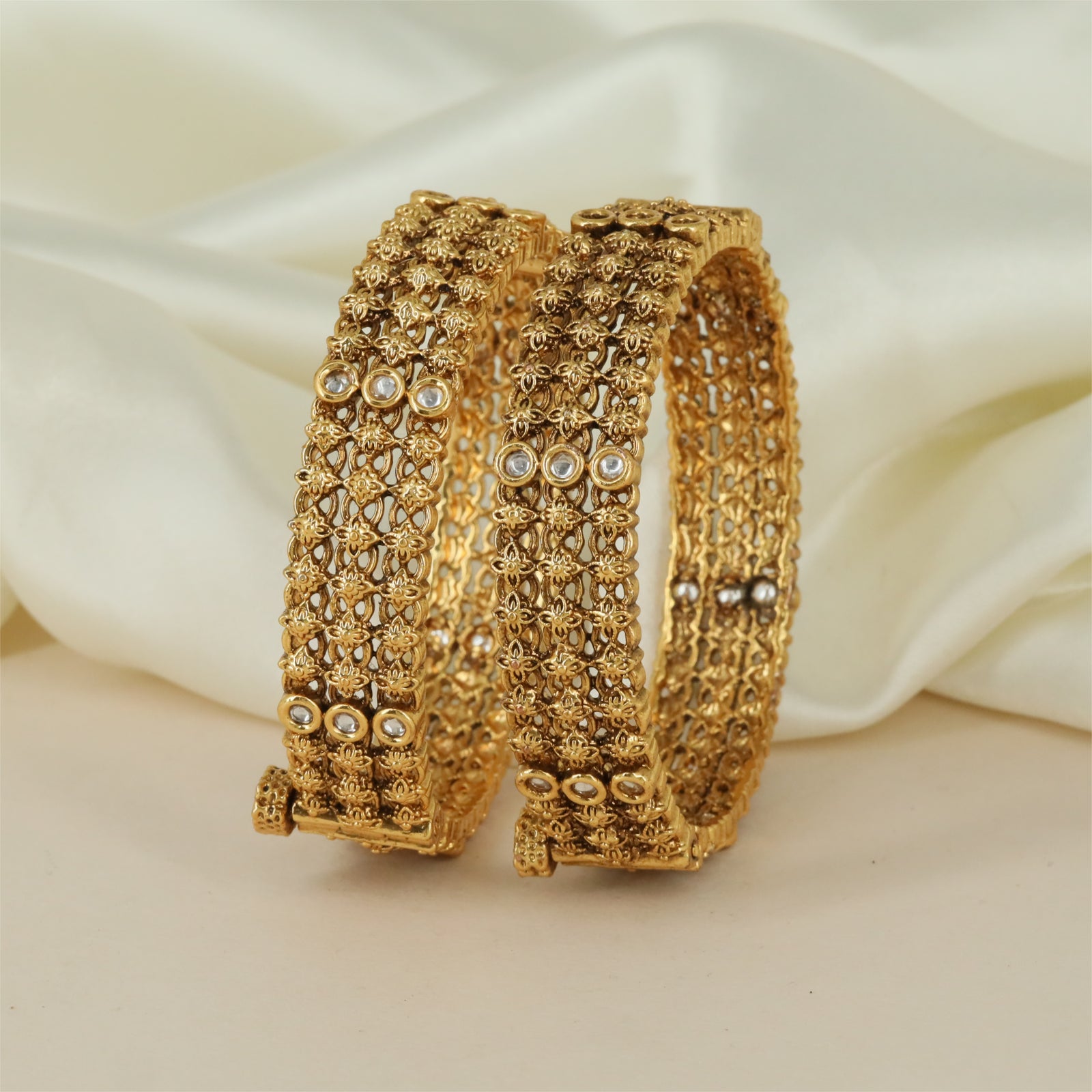 Antique Bangles with Dense Linear Sections and Fine Texture Detailing