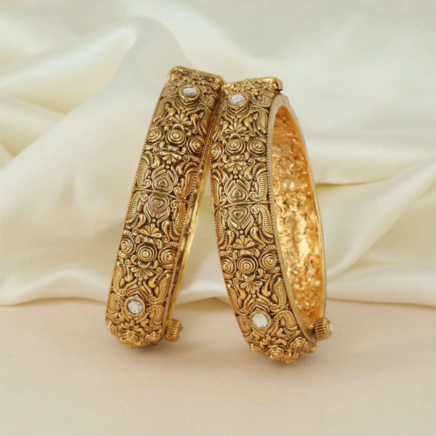 Floral Chevron Antique Bangles highlighted by Filigree Mesh Arrangement