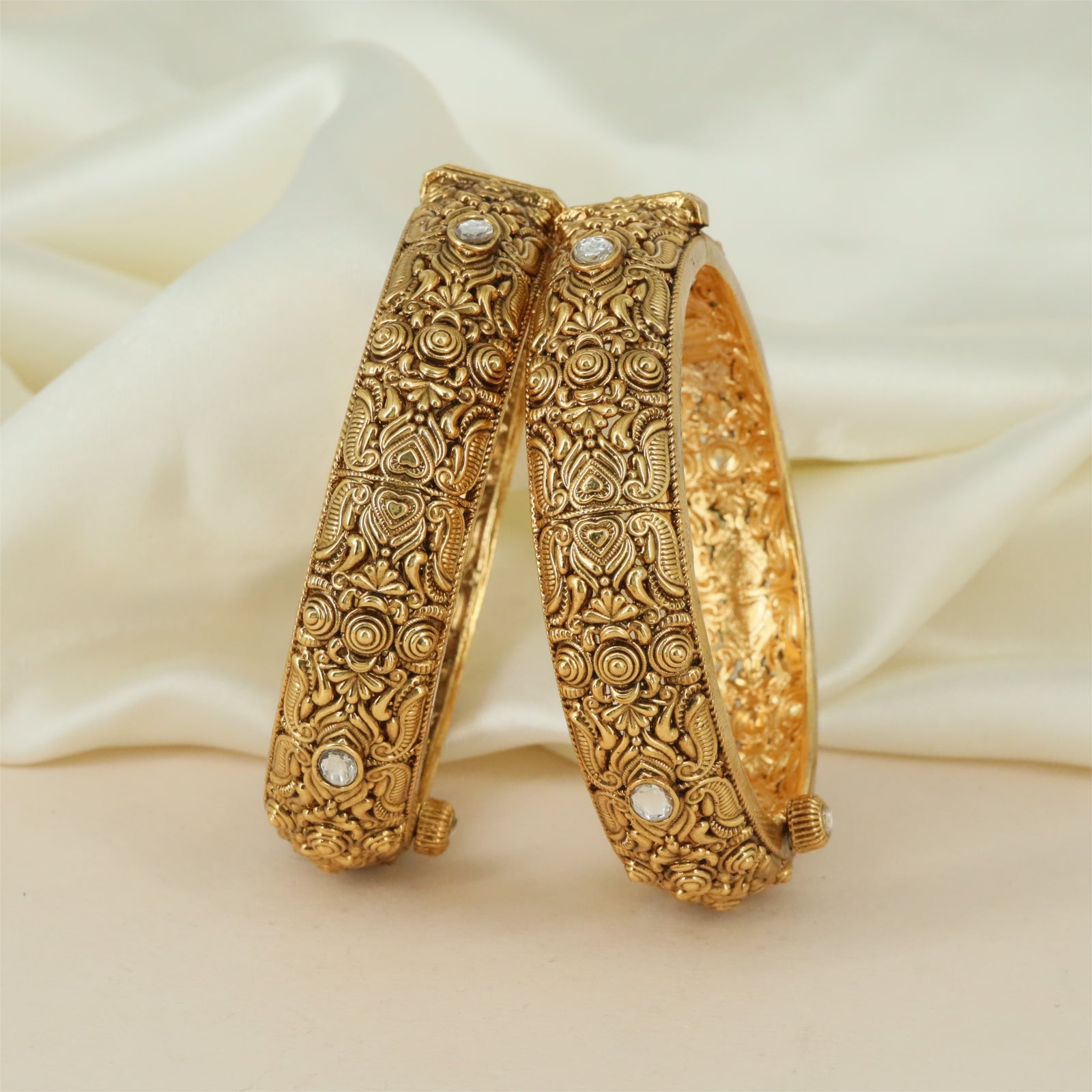 Floral Chevron Antique Bangles highlighted by Filigree Mesh Arrangement