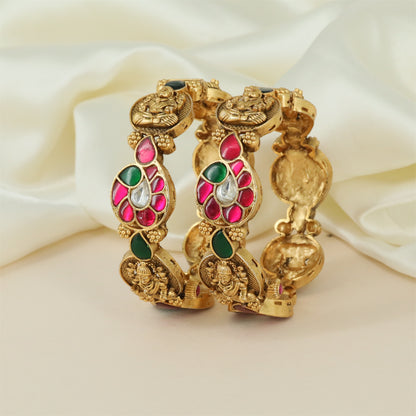 Royal Lakshmi Antique Bangles with Paisley Surface Pattern and Mesh Detailing