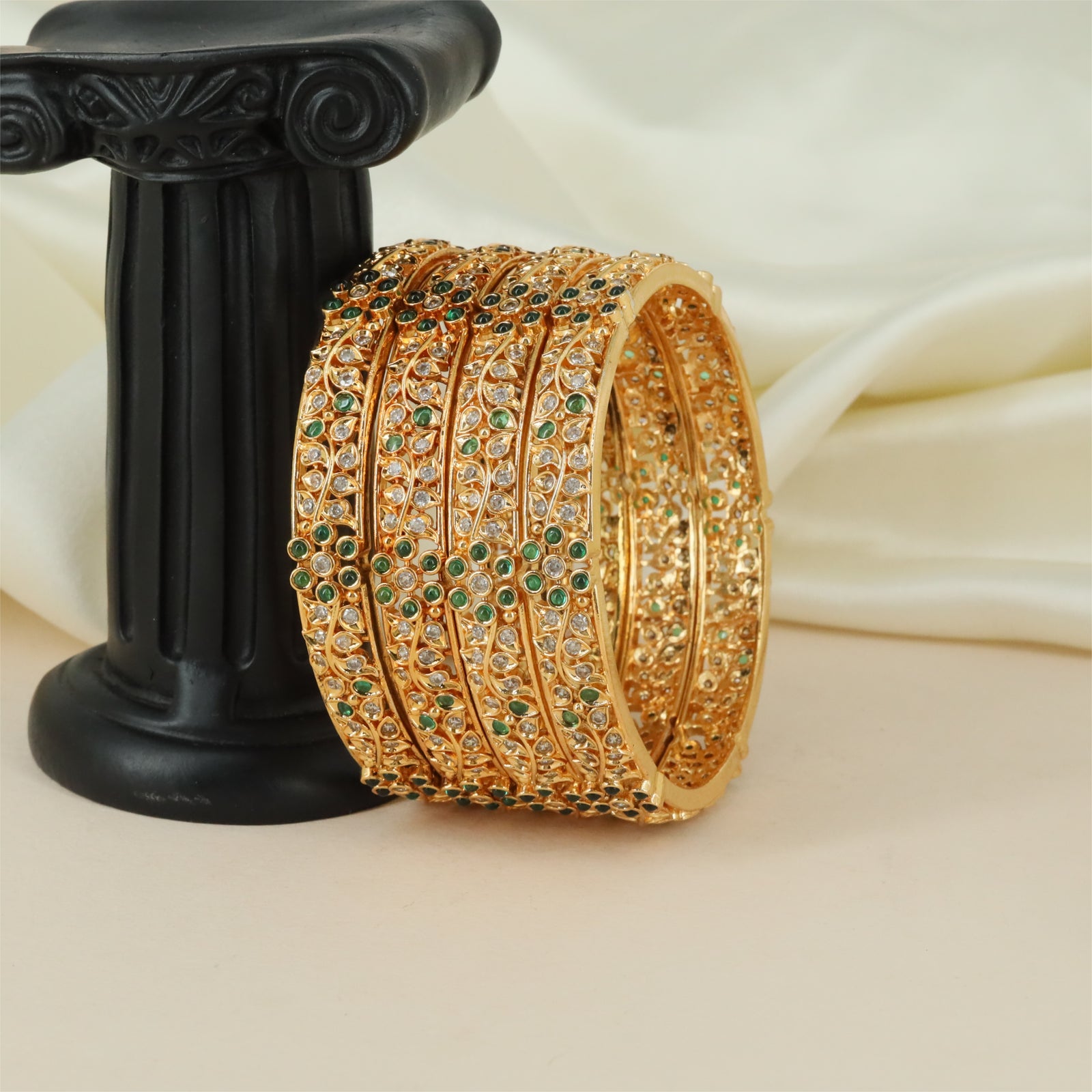Luxury Chevron Antique Bangles with Structured Grid Layout and Ornamental Borders