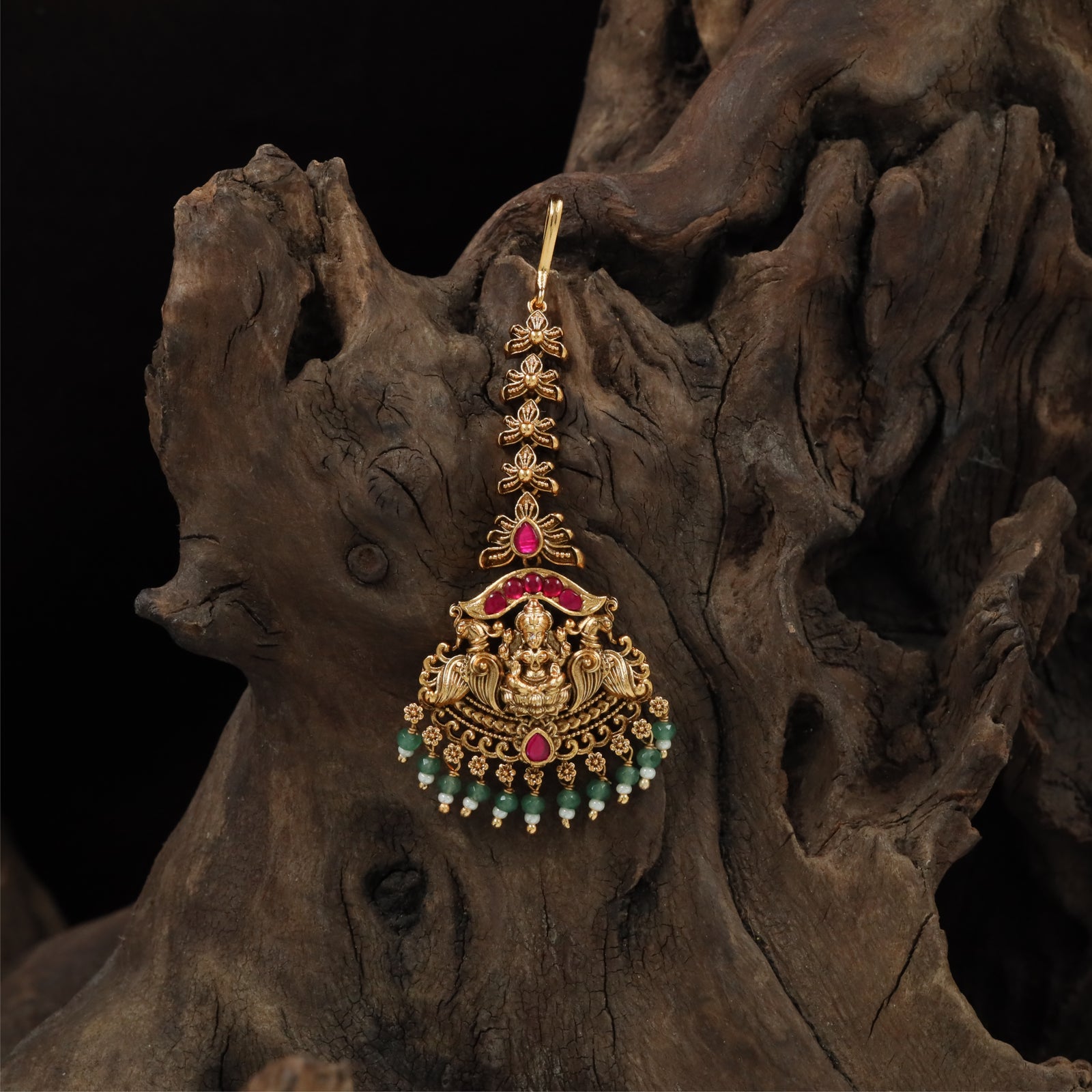 Majestic Lakshmi Pendant Antique Tikka with Peacock Side Frames