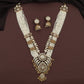 Kundan Long Haara with Curved Link Panels and Decorative Drop Pendant