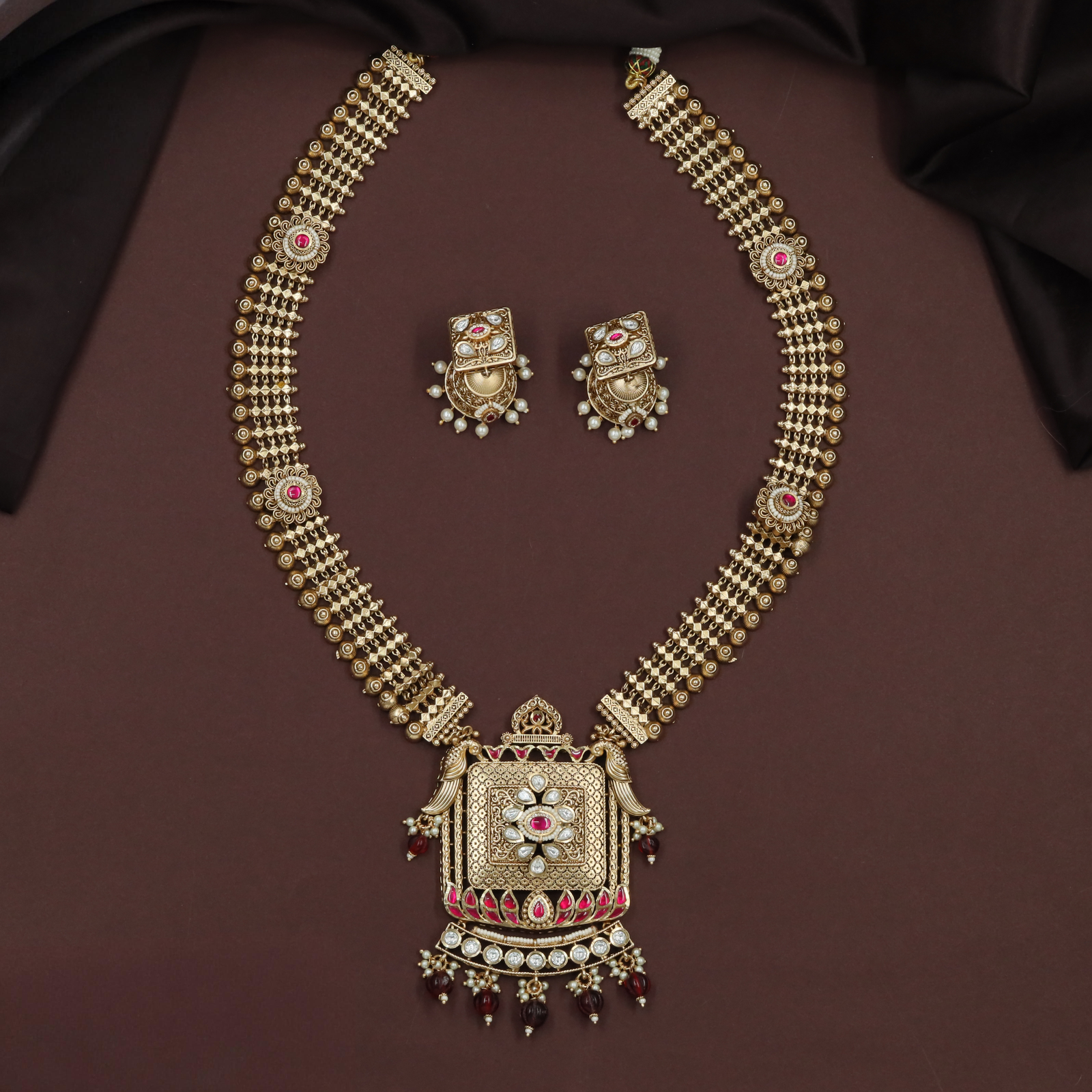 Traditional Multi Layer Kundan Long Haara with Temple Styling