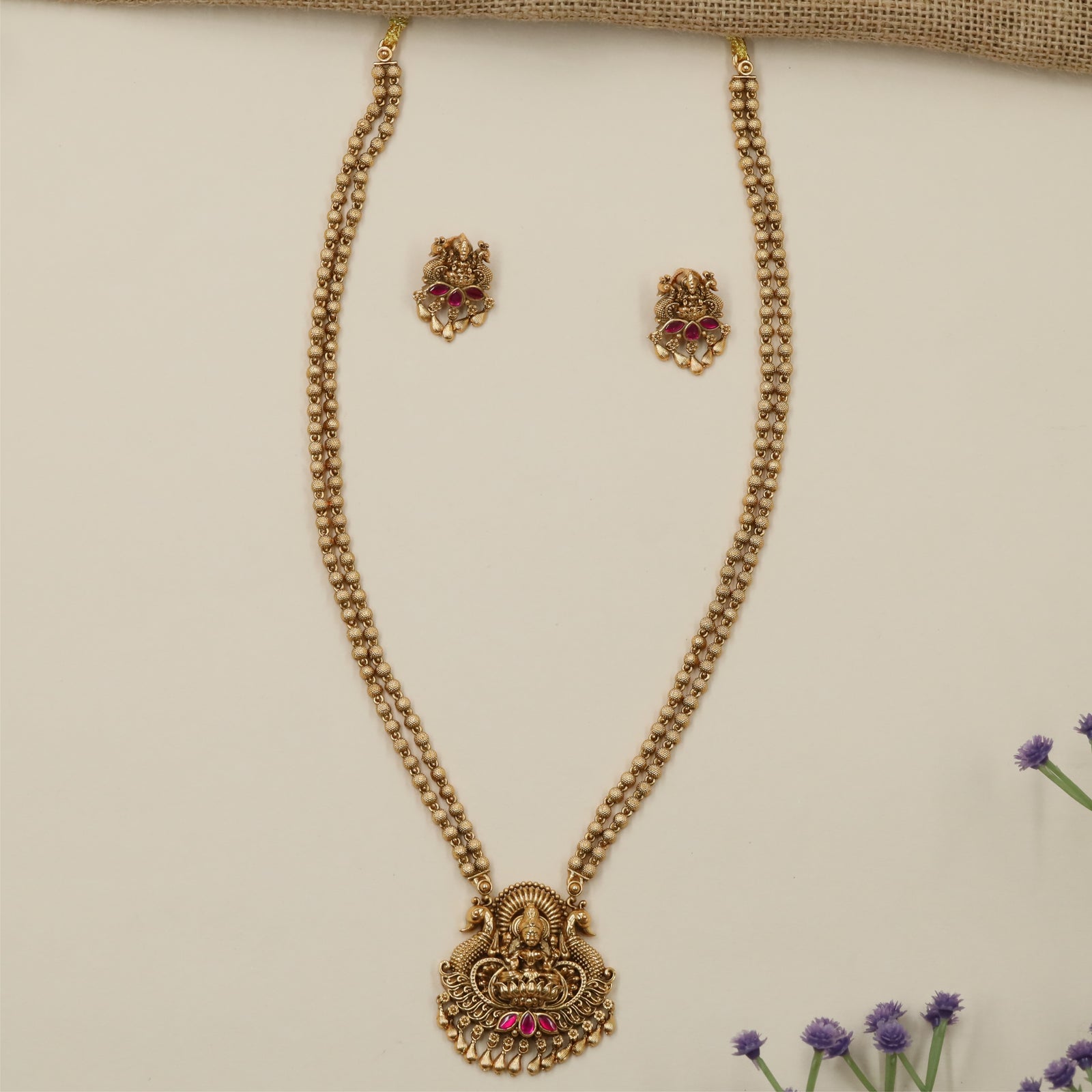 Ornamental Temple Layout Antique Chain With Lakshmi Motif Detailing
