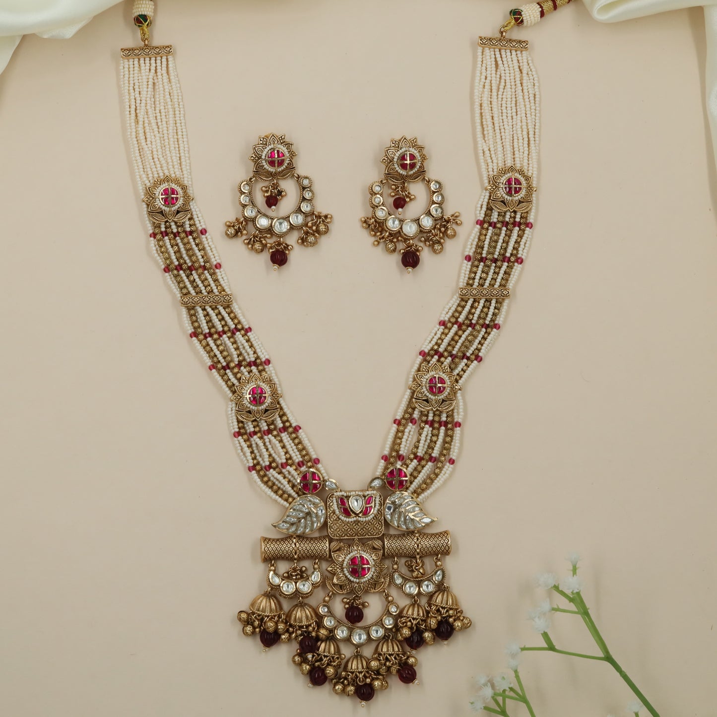 Lustre Pendant Kundan Pearl Long Haara with Multi Strand Detailing