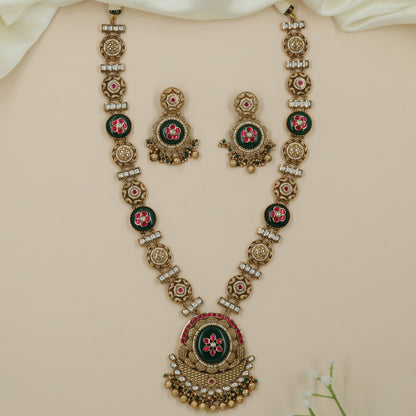 Glide Disc Kundan Long Haara with Repeating Floral Connectors