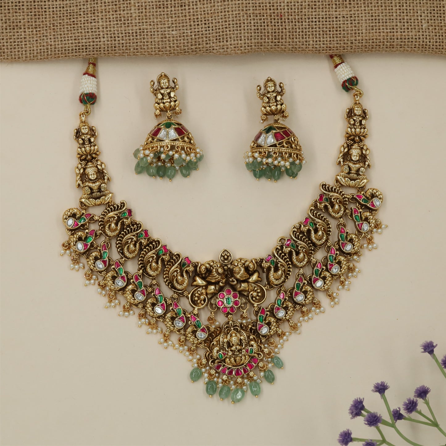 Temple Lakshmi Peacock Antique Necklace Set