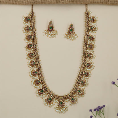 Granulated Border Antique Long Haara with Hanging Pearl Drop Layout