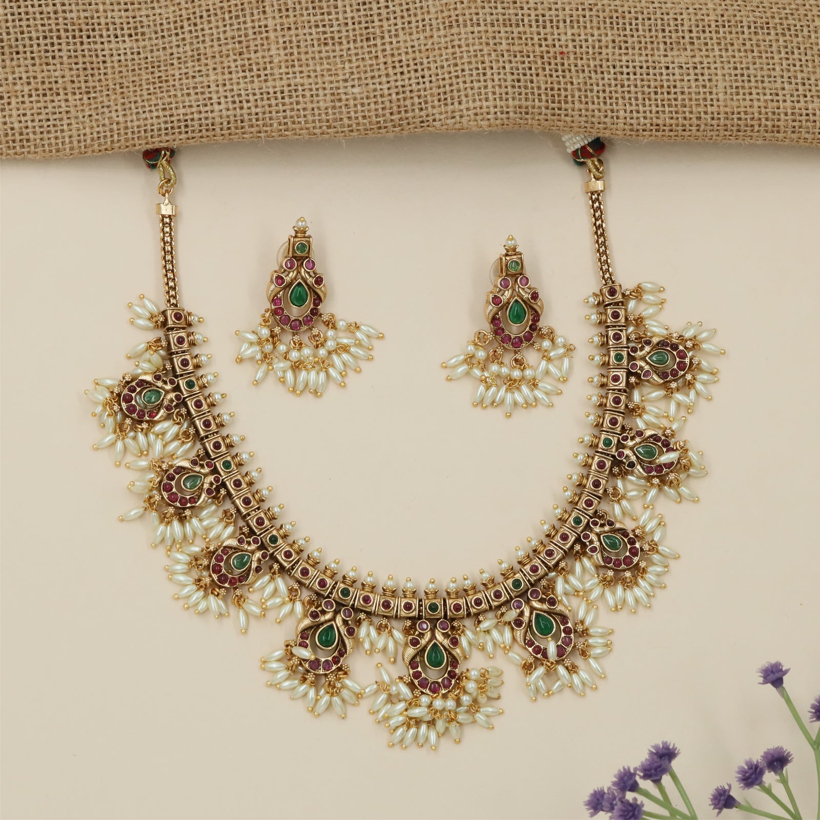 Heritage Pearl Drop Antique Necklace with Decorative Border Detailing