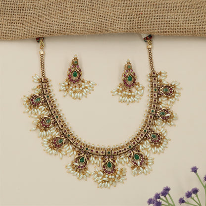 Heritage Pearl Drop Antique Necklace with Decorative Border Detailing