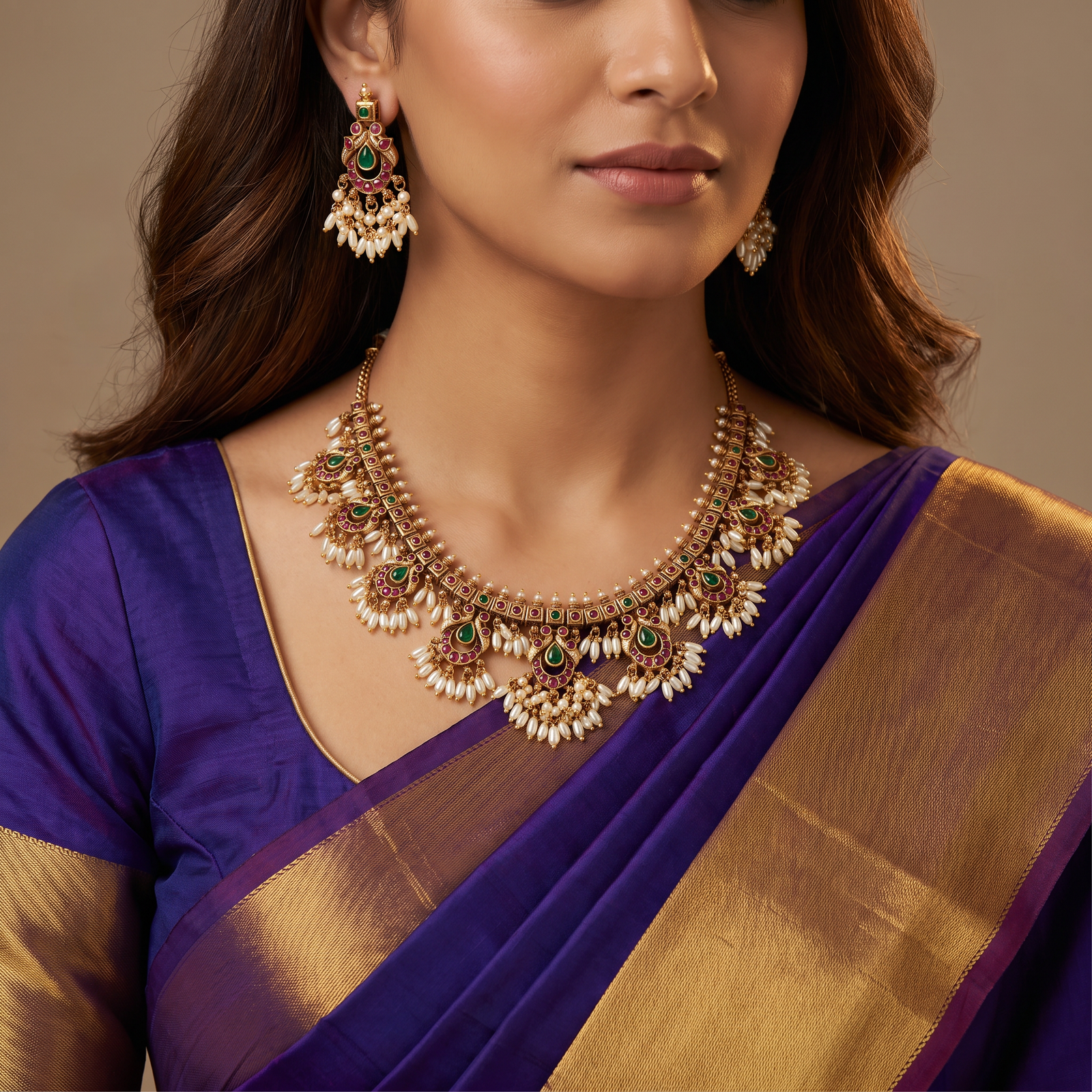 Heritage Pearl Drop Antique Necklace with Decorative Border Detailing
