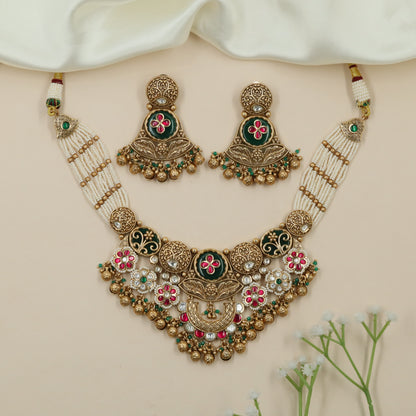 Meenakari Panel Kundan Pearl Choker with Layered Pearl Strands