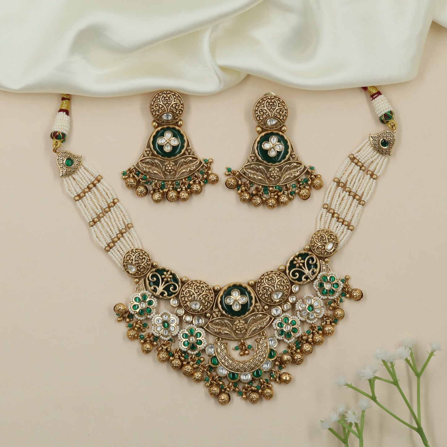 Meenakari Panel Kundan Pearl Choker with Layered Pearl Strands