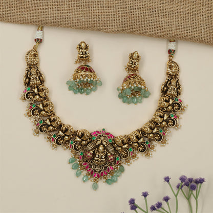 Grand Lakshmi Peacock Antique Necklace