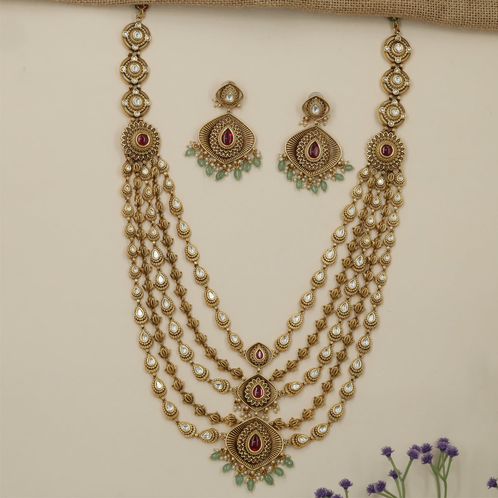 Grand Dropwork Border Antique Long Haara Set