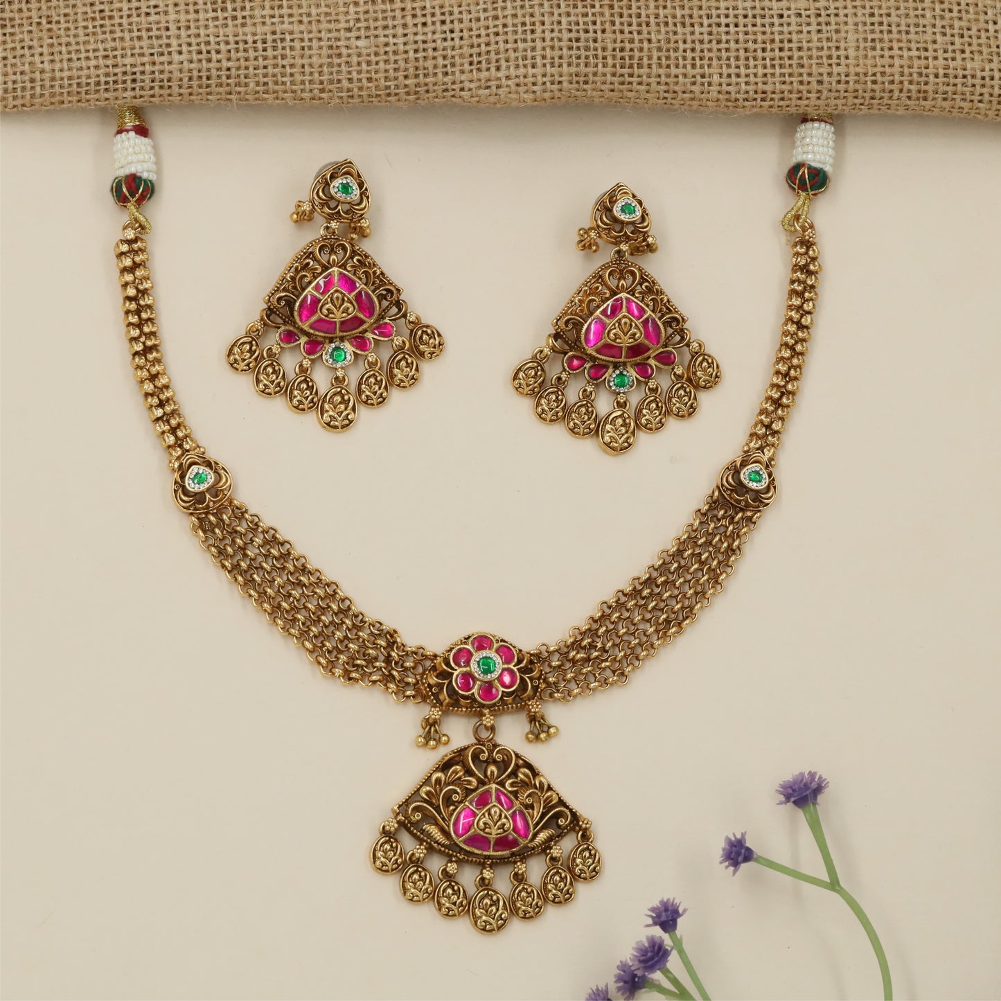 Decorative Coin Fringe Antique Necklace with Layered Chain Borders