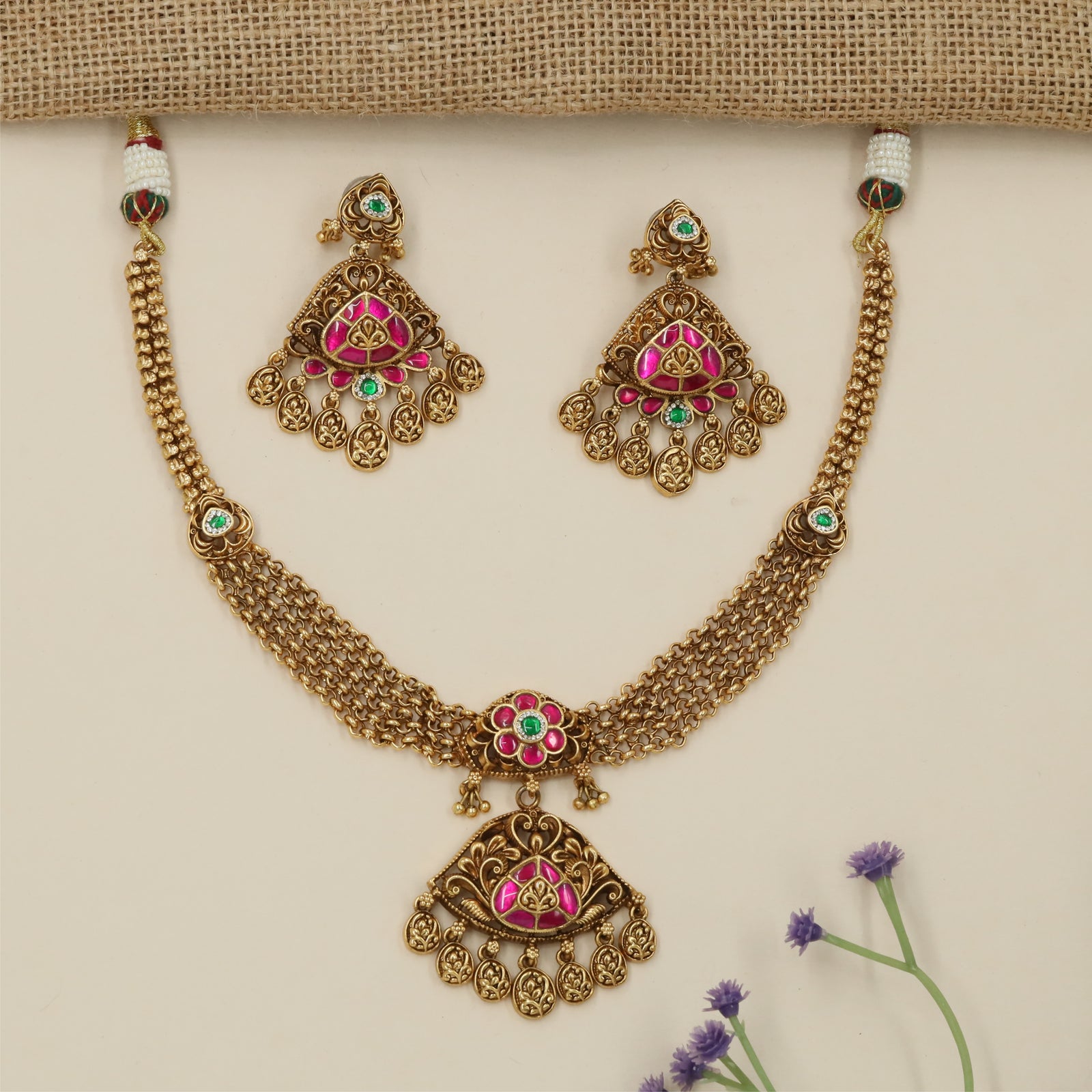 Decorative Coin Fringe Antique Necklace with Layered Chain Borders