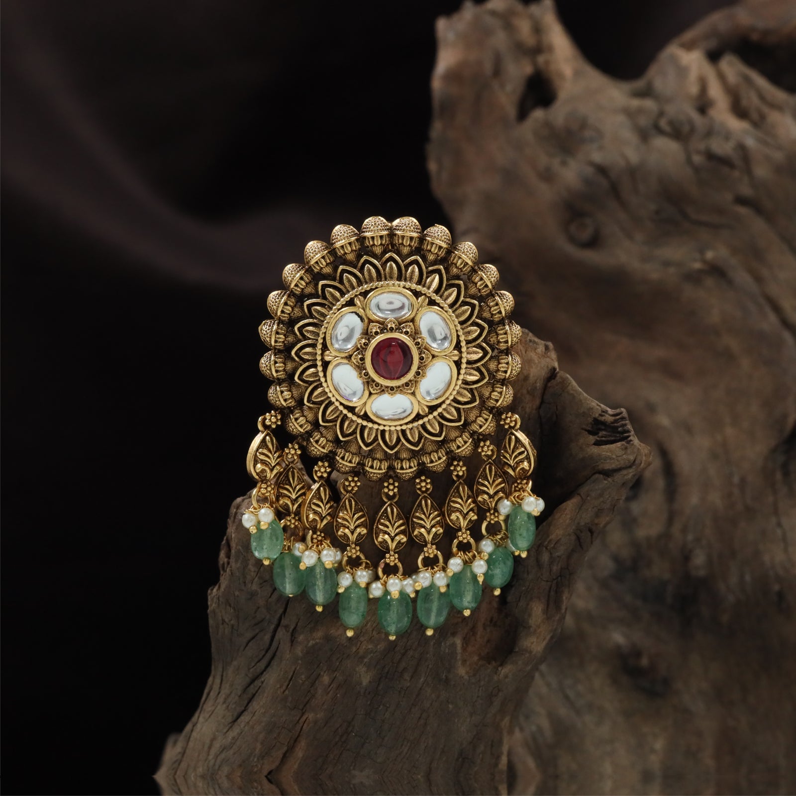Heritage Floral Pattern Jade Bille with Decorative Drop Arrangement