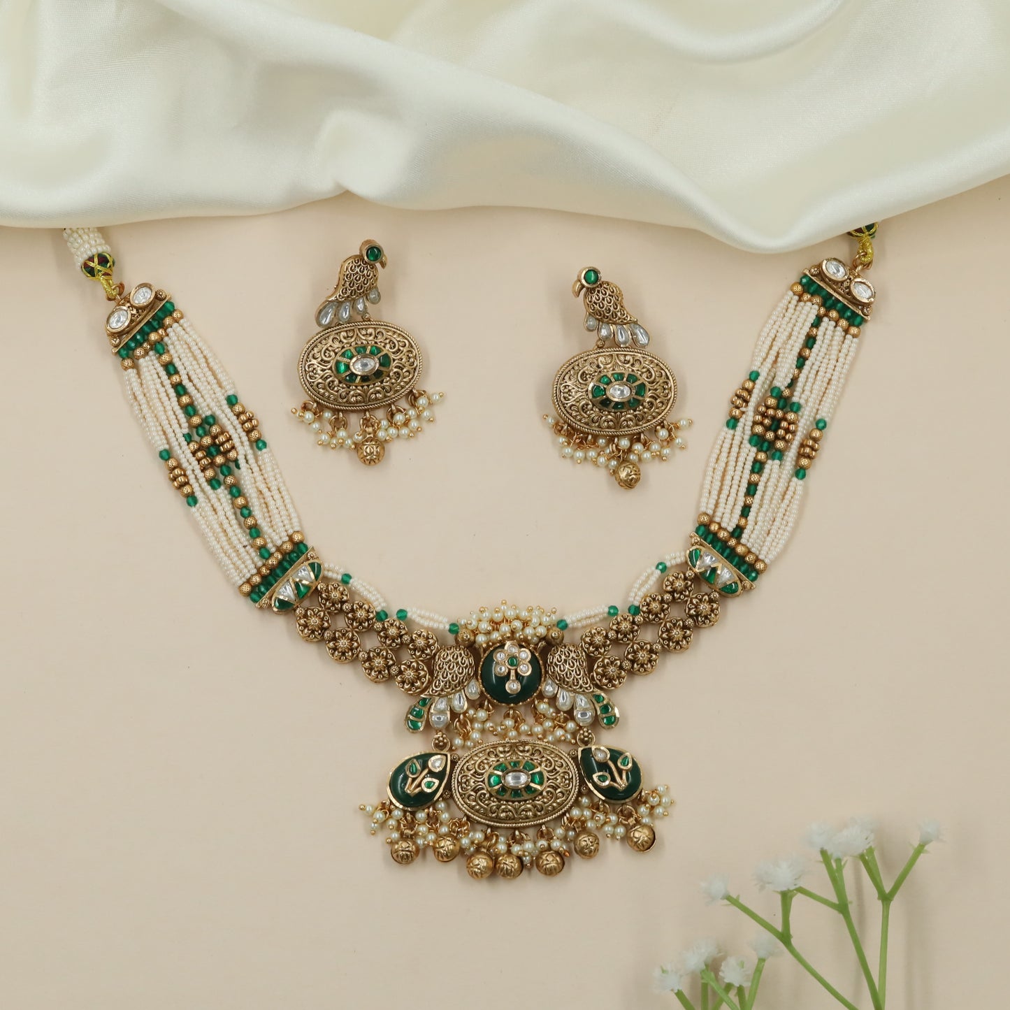 Floral Pearl Kundan Choker with Grand Pendant Fringe
