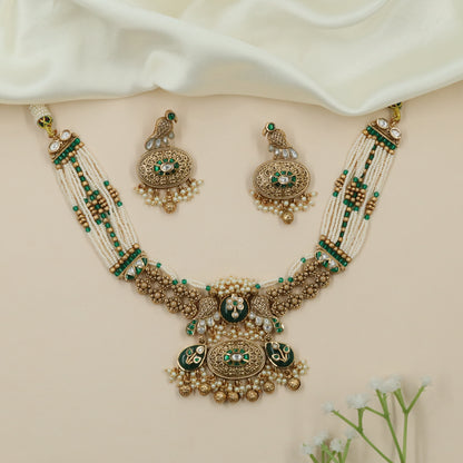 Floral Pearl Kundan Choker with Grand Pendant Fringe