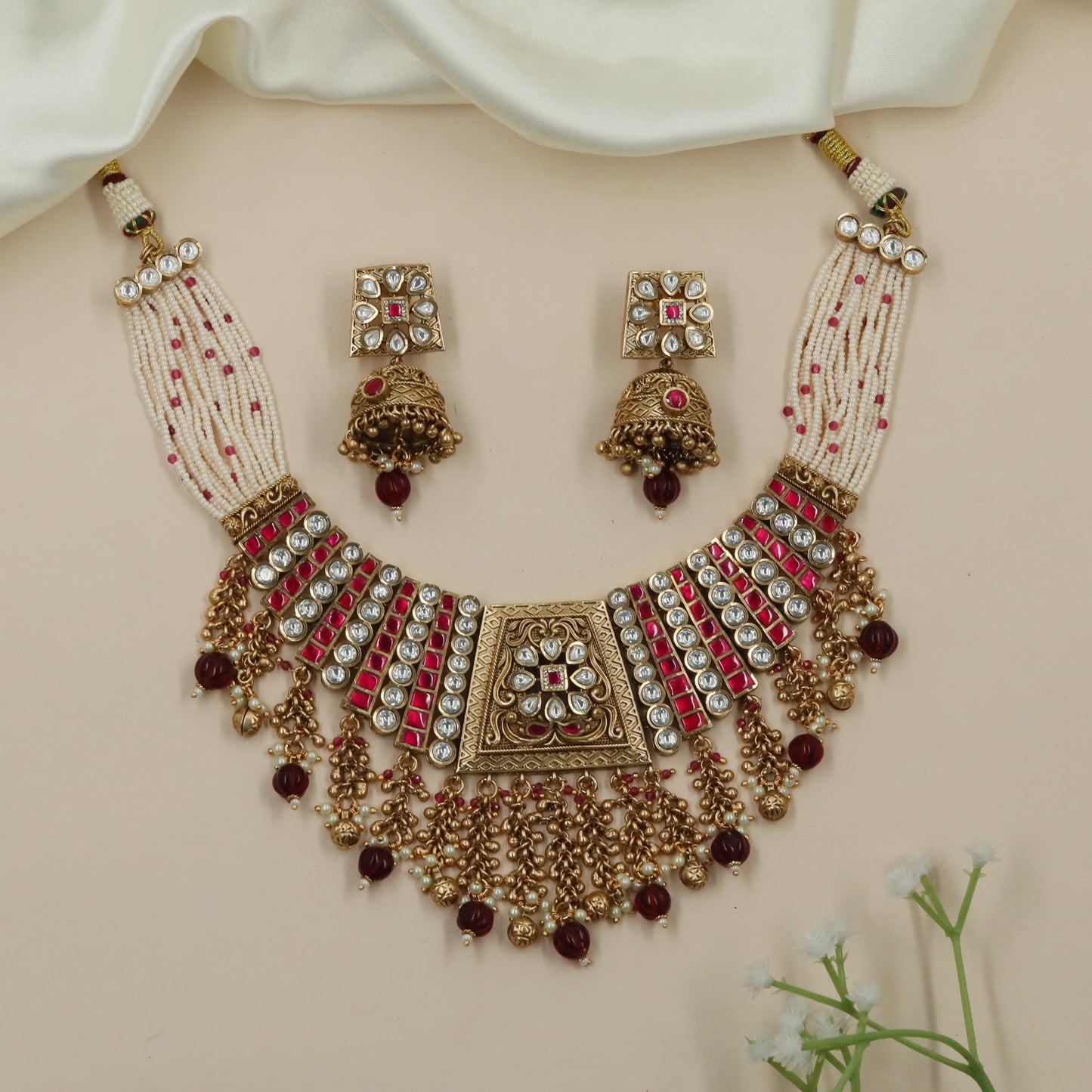 Contour Pearl Kundan Choker with Layered Side Panel Design