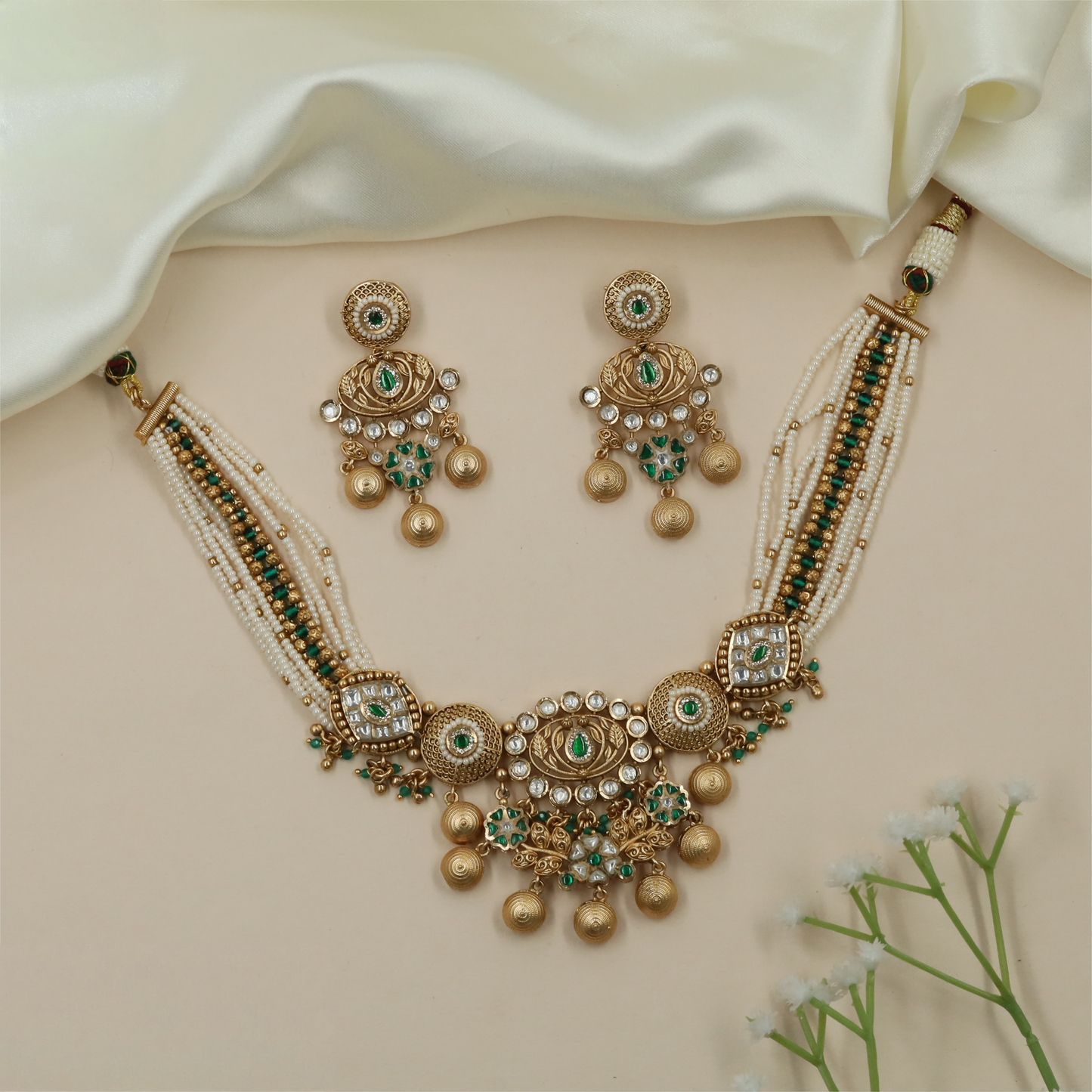 Grand Bridal Kundan Choker With Layered Pearl Strands And Ornamental Drops