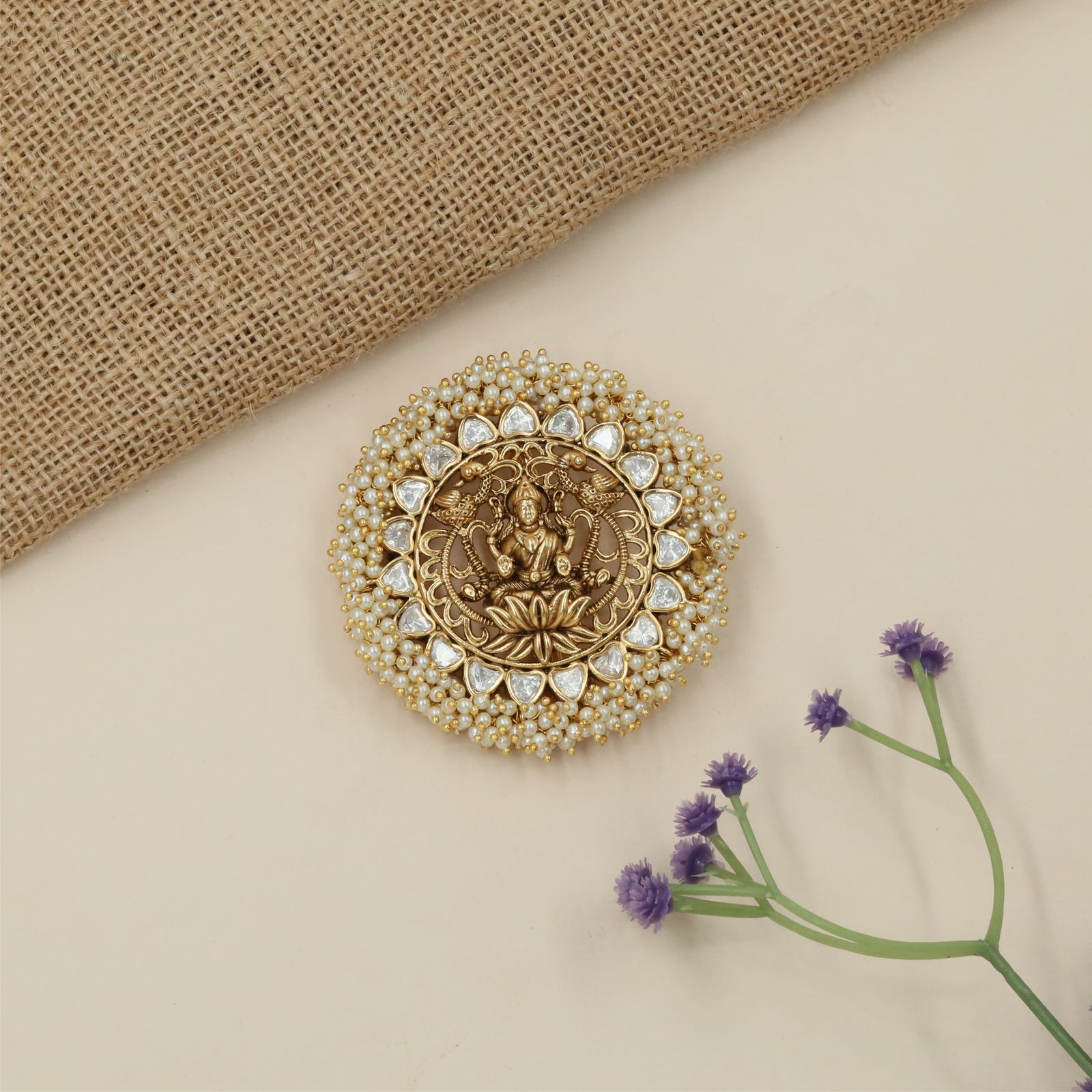 Royal Devotional Frame Antique Jade Bille with Circular Pearl Detailing