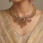 Floral Border Kundan Necklace with Dense Hanging Fringe
