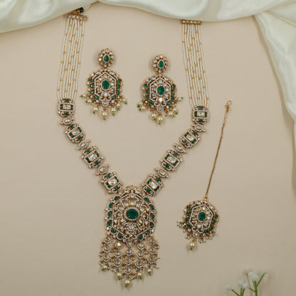 Hexa Border Kundan Pearl Long Haara with Rectangular Connector Panels
