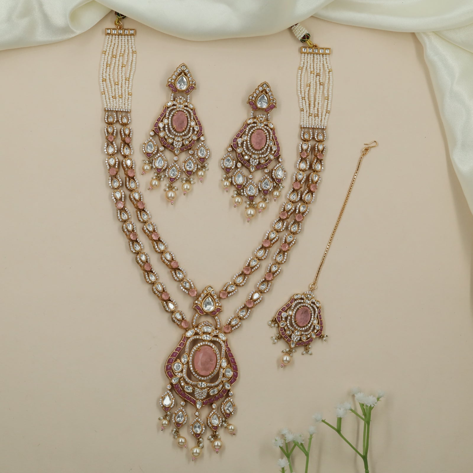 Empire Oval Kundan Pearl Long Haara with Twin Row Structure