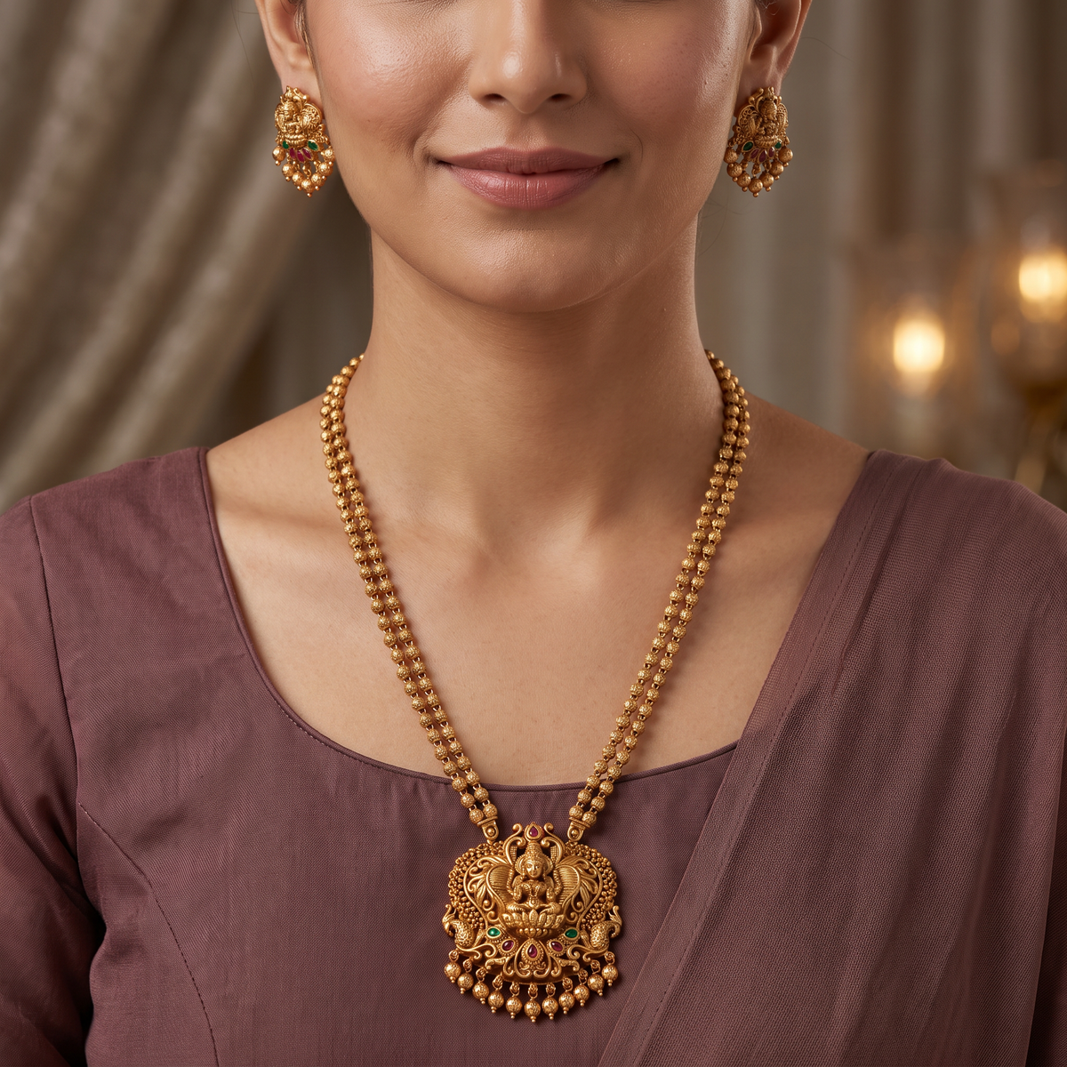 Regal crafted Lakshmi chain with ornate divine detailing