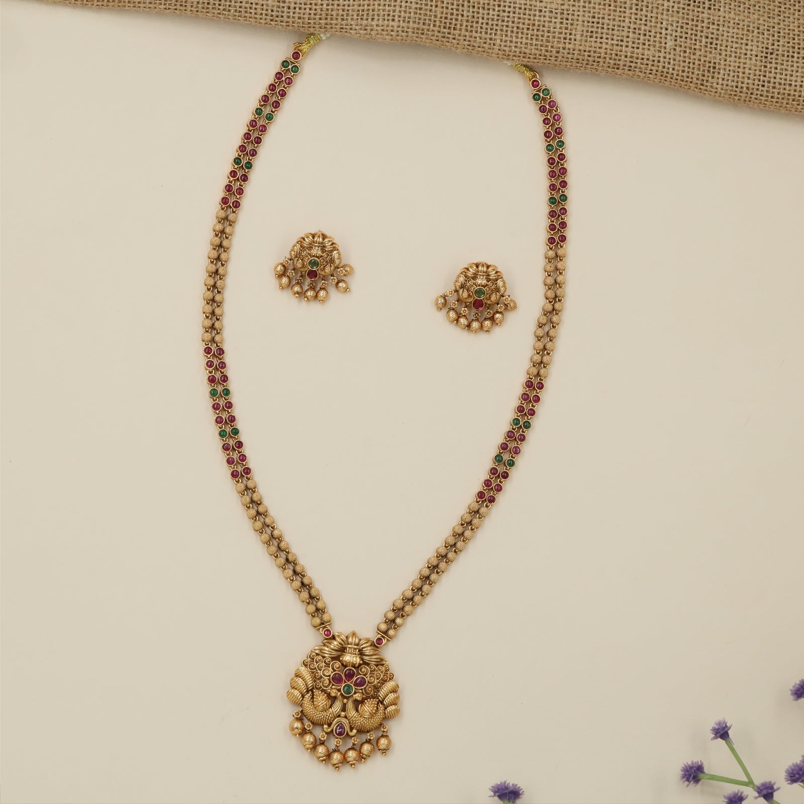 Heritage floral pendant chain with handcrafted gemstone detailing