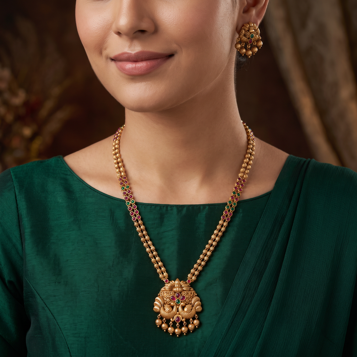 Heritage floral pendant chain with handcrafted gemstone detailing