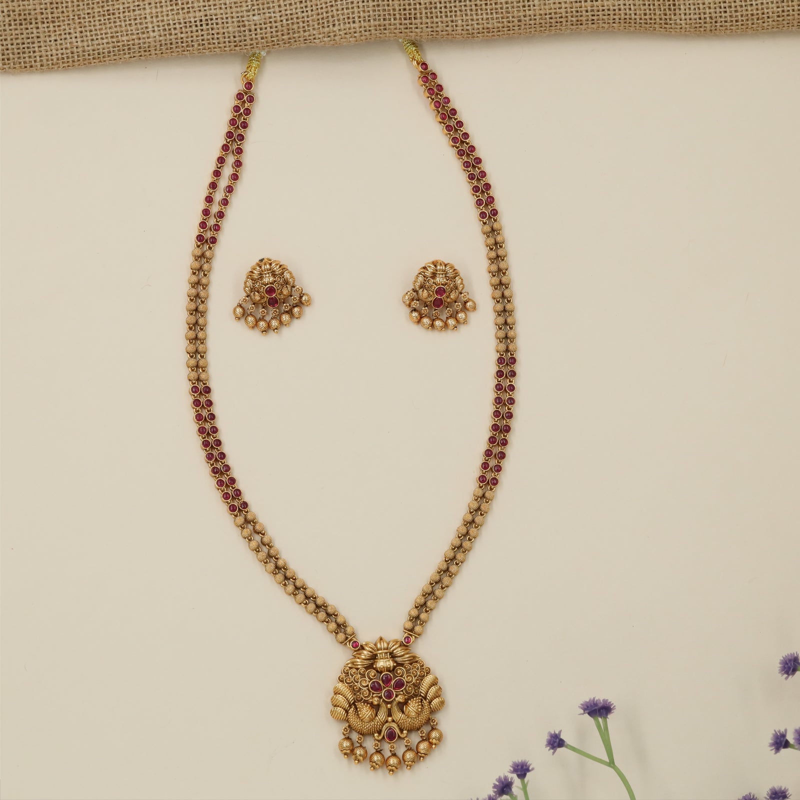 Heritage floral pendant chain with handcrafted gemstone detailing
