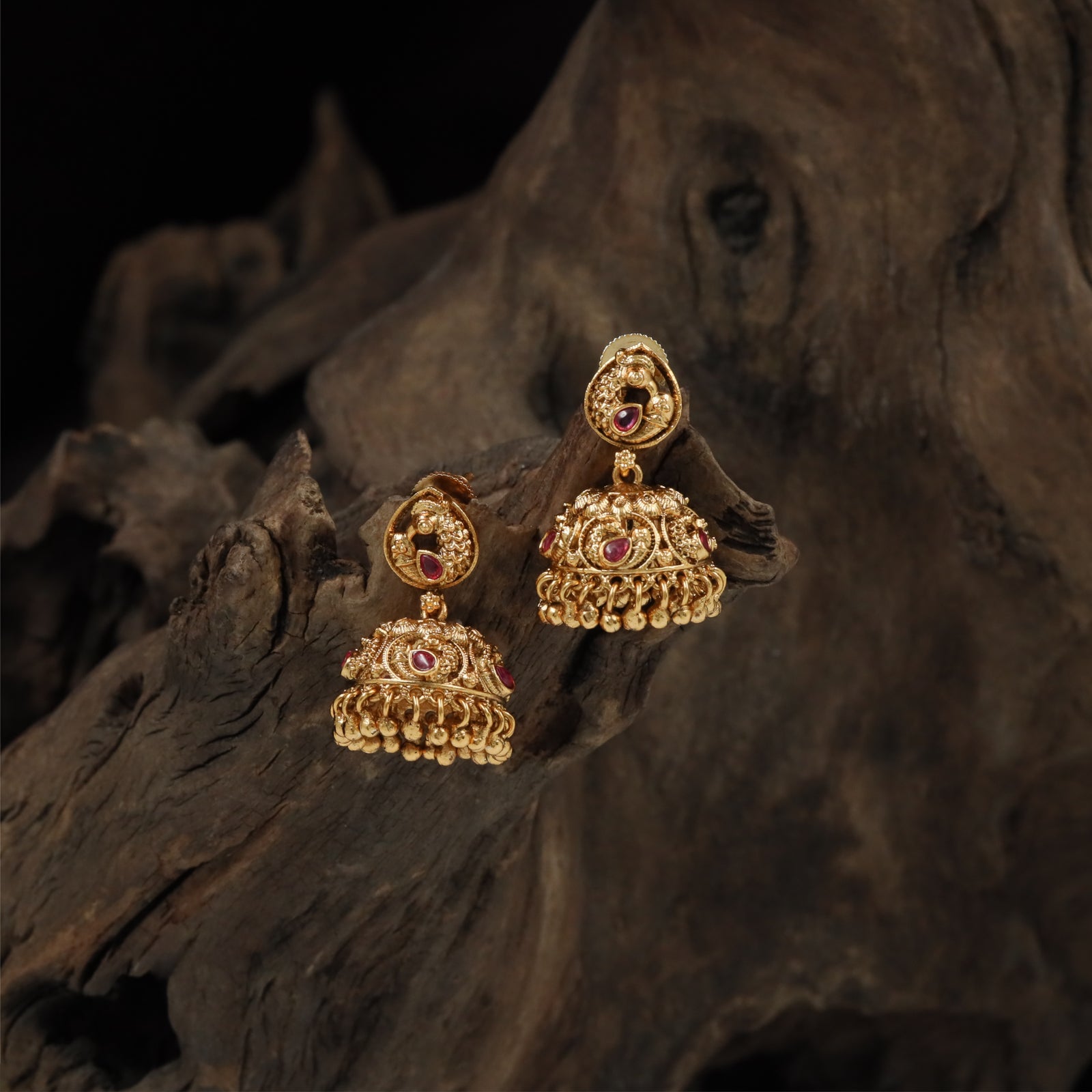 Festive ornamental jumka with clustered bead drops