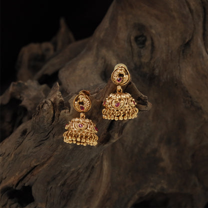 Festive ornamental jumka with clustered bead drops