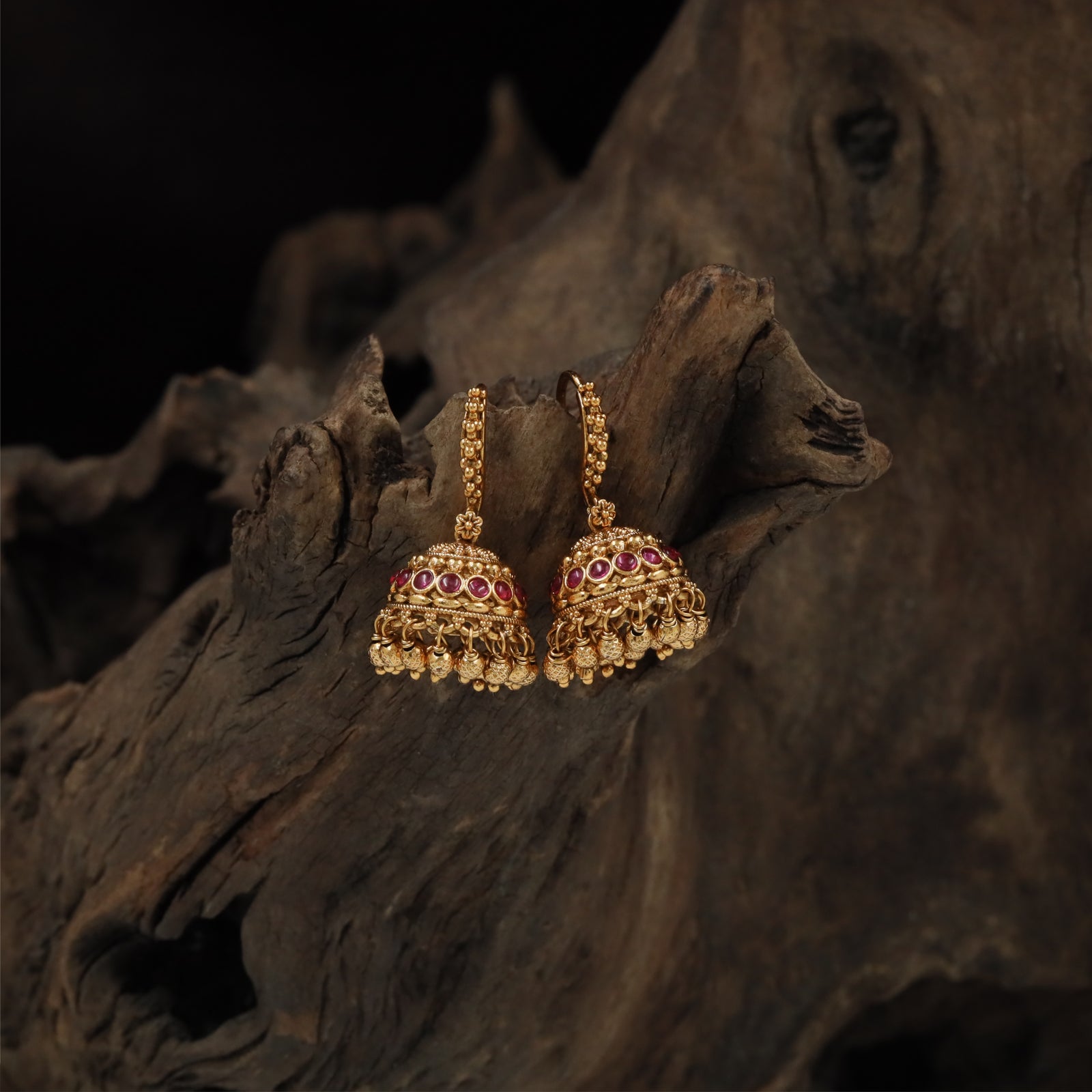 Luxury embellished antique jumka with repeating bead artistry