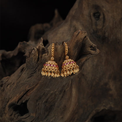 Luxury embellished antique jumka with repeating bead artistry