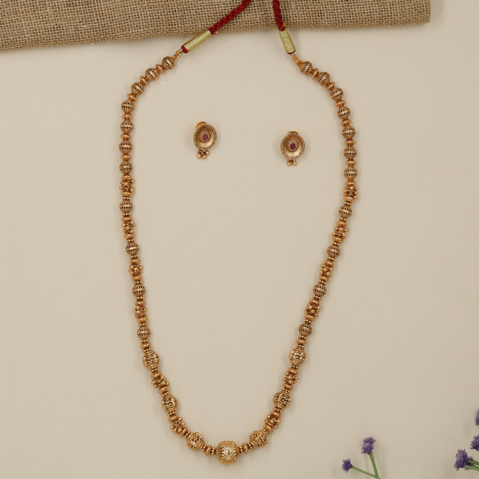 Royal Granulated Antique Beads Long Haara with Decorative Bead Links
