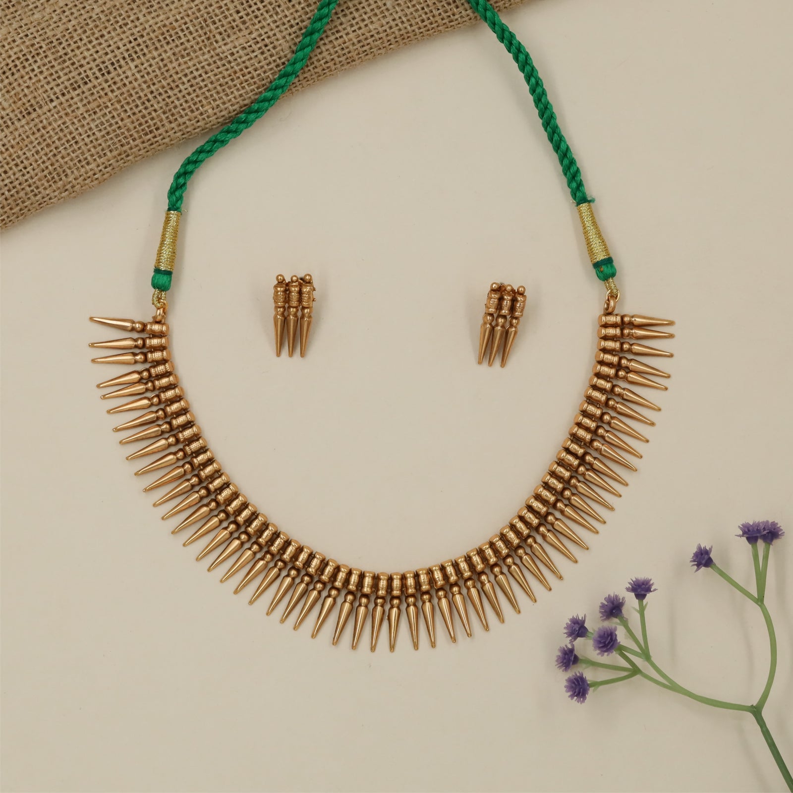 Arrow Fringe Antique Necklace with Layered Spike Border Detailing