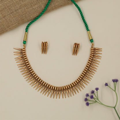 Arrow Fringe Antique Necklace with Layered Spike Border Detailing