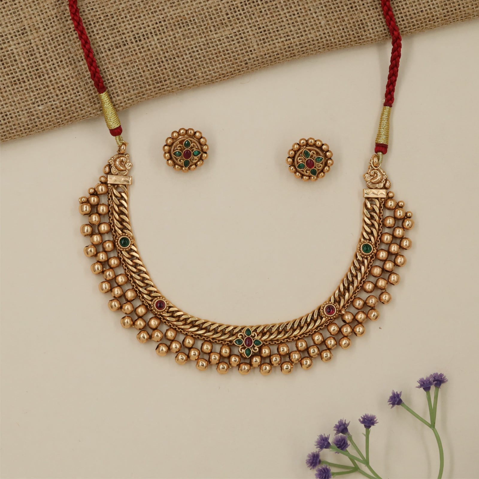 Granulated Border Antique Necklace with Textured Rope Chainwork