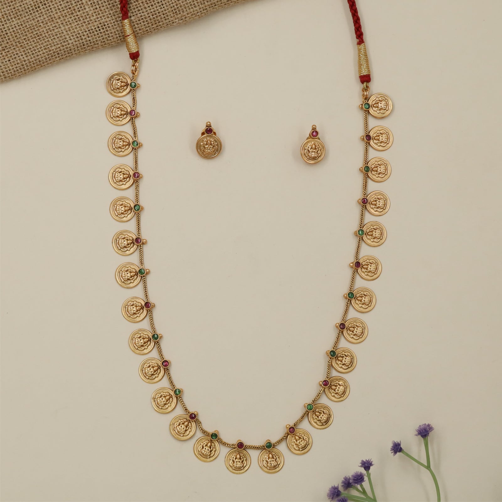 Premium Lakshmi Medallion Long Haara with Ornamental Coin Layout