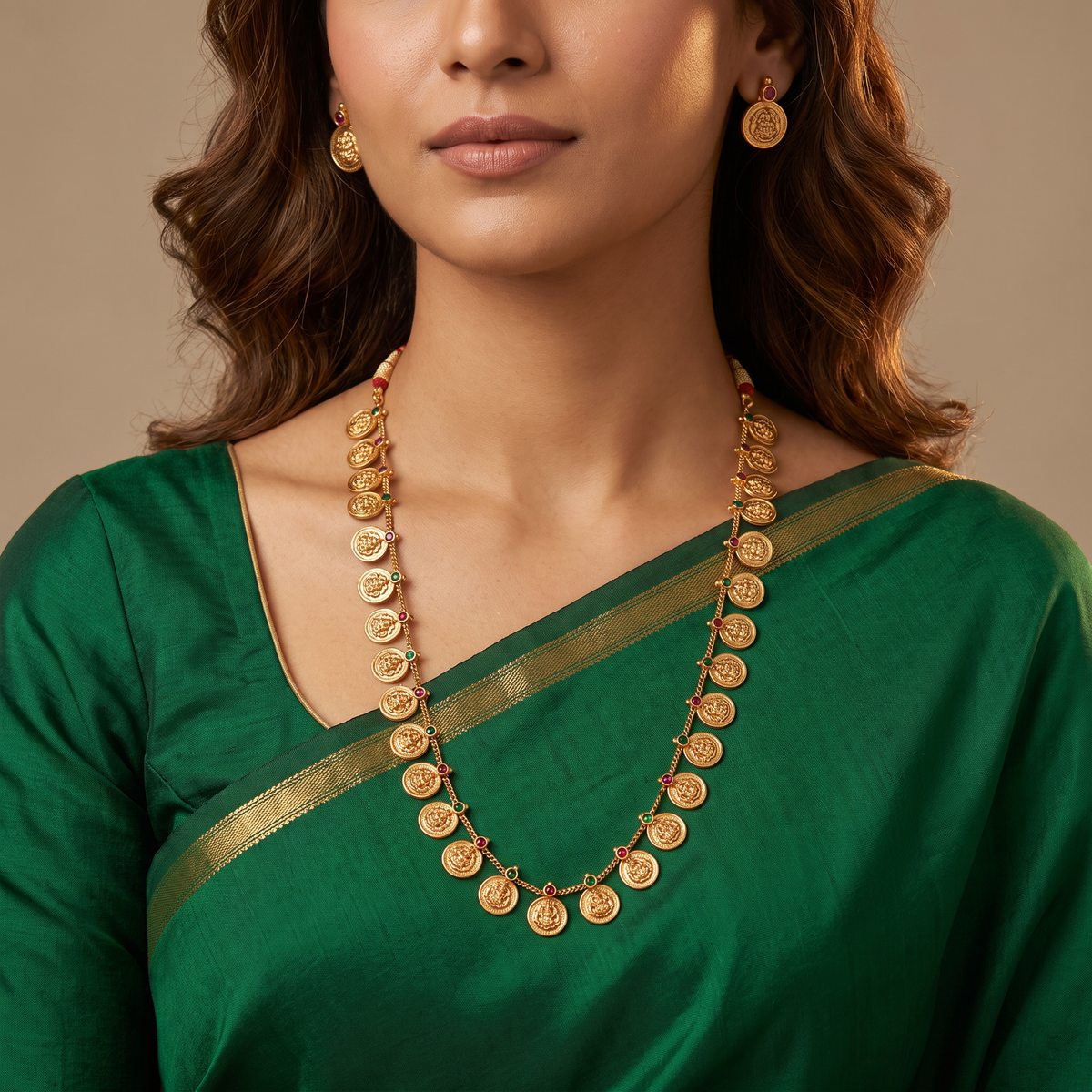 Premium Lakshmi Medallion Long Haara with Ornamental Coin Layout