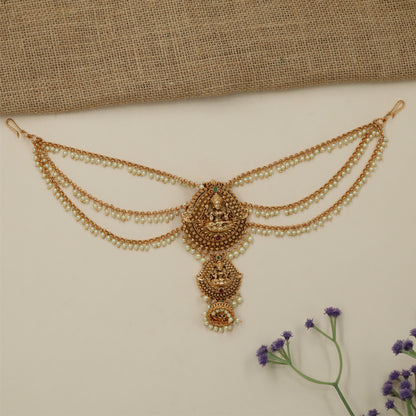 Luxury Devotional Pendant Antique Jade Bille Mati with Curved Pearl Drapes